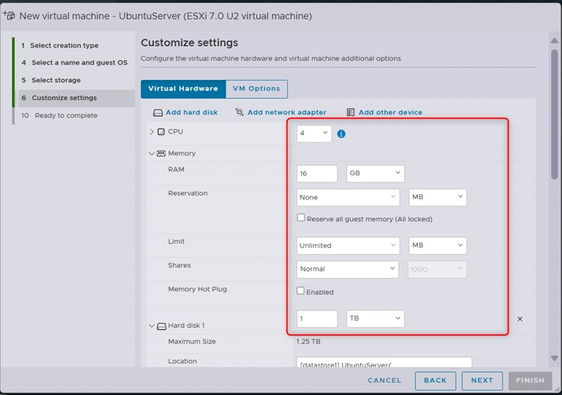 How to install ubuntu server on vmware esxi using vmware client browser
